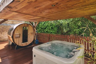 The hot tub and sauna at Albert Lodge, Welsh Borders