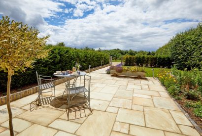 The patio at Haymaker Barn, Cotswolds