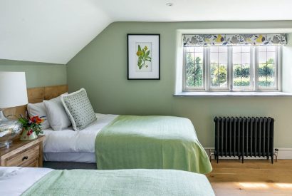 The twin bedroom at Honey Cottage, Somerset