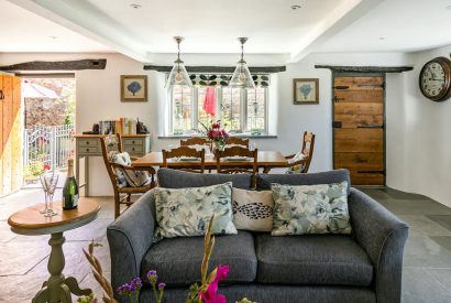 The living and dining space at Honey Cottage, Somerset