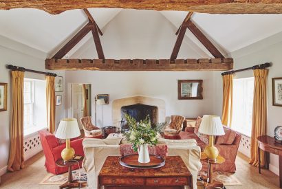 The living room with oak beams at Tennyson House, Cotswolds