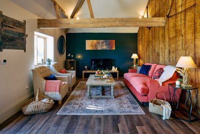 The open-plan living space in Stable Barn, Cotswolds 