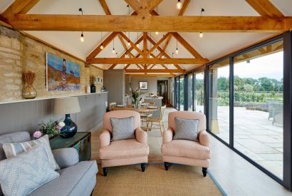 The open-plan living space at Milk Barn, Cotswolds