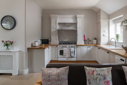 The open-plan kitchen at Farmyard Cottage, Wiltshire