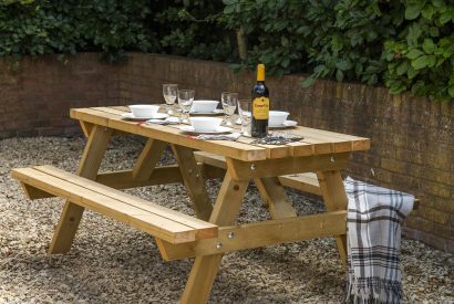 The outdoor picnic bench at The Milking Parlour, Wiltshire 