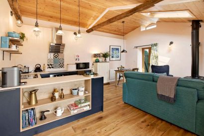 The kitchen and living space at Windmill Flower Barn, Somerset