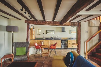 The living room and kitchen at Hay Market House, Powys