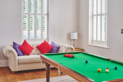 The games room with pool table at Oakfield, Somerset