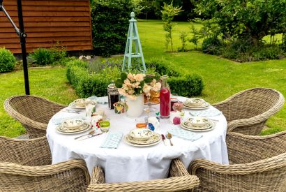 Outdoor dining at Hockham Grange, Norfolk Coast