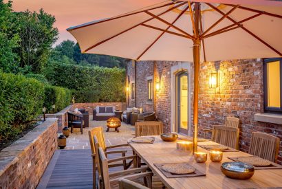 Outdoor dining at Skyfall, Cheshire
