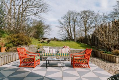 Outdoor seating area at Campion Barn, Bude, Cornwall