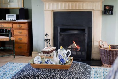 Open fire at Byron Cottage, Cotswolds