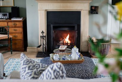 Open fire at Byron Cottage, Cotswolds