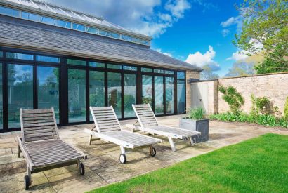 The swimming pool area at Kipling Cottage, Cotswolds