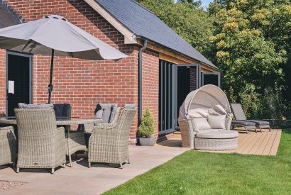The outdoor dining area at The Byre, Welsh Borders
