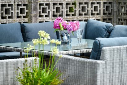 The outdoor dining area at Plas Newydd, Llyn Peninsula