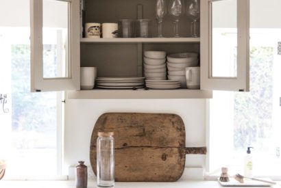 The kitchen cupboards at Rambling Rose Cottage, Cotswolds