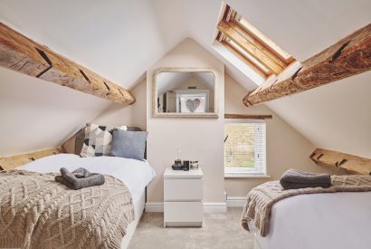 A twin bedroom at Sandy Hill Farm, Staffordshire