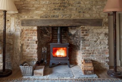 The wood burner at Leonard House, the Cotswolds