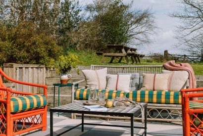 Outdoor seating area at Campion Barn, Bude, Cornwall