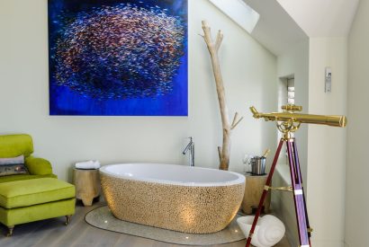 A free standing bath at Ocean View, Cornwall