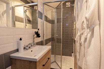 A shower room at The Pool house, Chapmanslade, Wiltshire