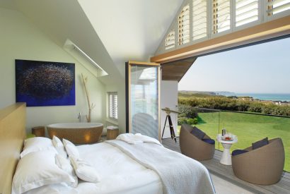 A king size bedroom at Ocean View, Cornwall