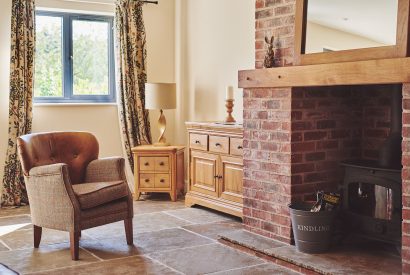 The fireplace at The Byre, Welsh Borders