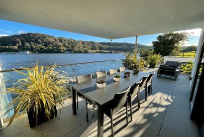 Outdoor dining area at The Moorings, Cornwall