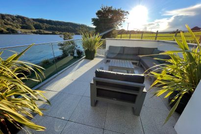 Outdoor seating area at The Moorings, Cornwall