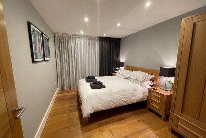 A king size bedroom at The Moorings, Cornwall