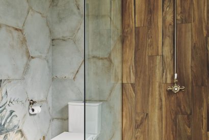 A shower room at Rye Top Farm, Uppermill, Peak District