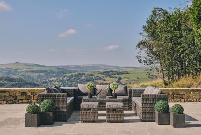 Outdoor seating area at Rye Top Farm, Uppermill, Peak District