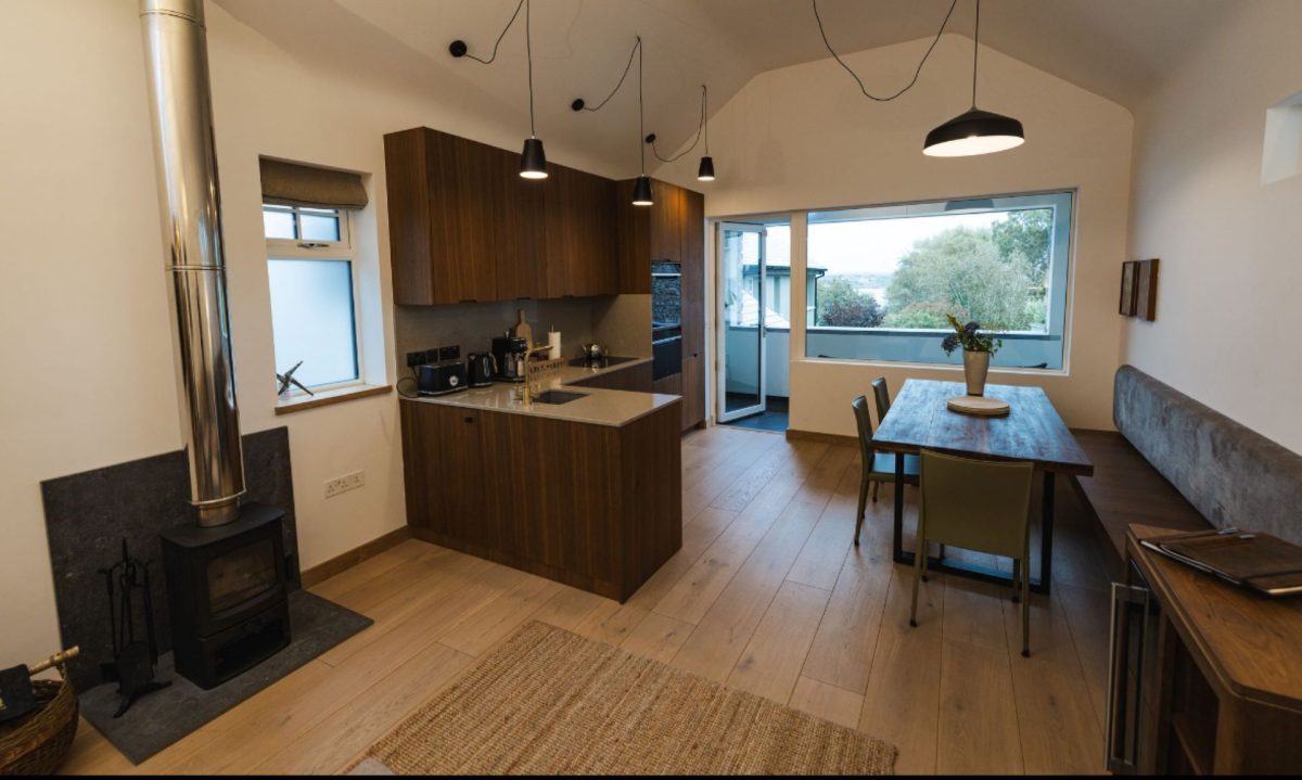 Open plan living space at Potter's Cottage, Roundstone, Galway