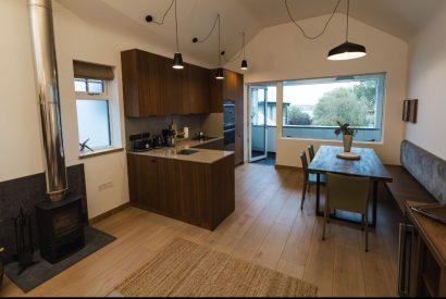 Open plan living space at Potter's Cottage, Roundstone, Galway