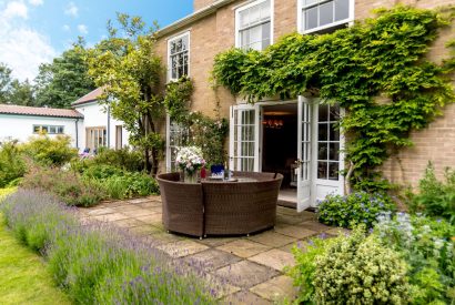 Outdoor seating at Hockham Grange, Norfolk Coast