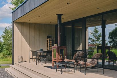 The private veranda at Hygge Hideaway, Somerset