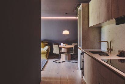 The kitchen area at Hygge Hideaway, Somerset