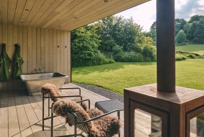 The private veranda at Hygge Hideaway, Somerset