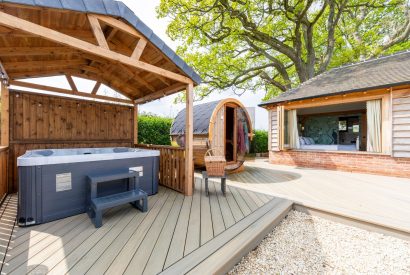 The hot tub and sauna at The Lodge at Leigh, Dorset