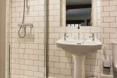 A shower room at The Great Hall, Chapmanslade, Wiltshire