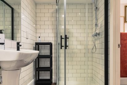 A shower room at The Great Hall, Chapmanslade, Wiltshire