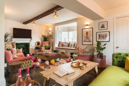 The living room at The Great Hall, Chapmanslade, Wiltshire