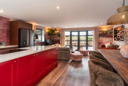 The open plan kitchen diner at Splendor Retreat, Chapmanslade, Wiltshire