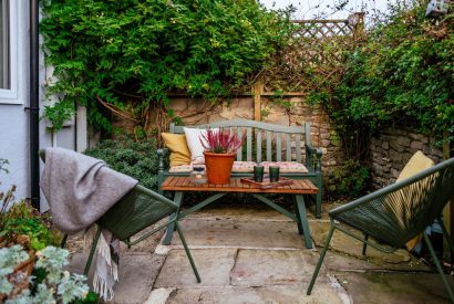 Outdoor seating at Sweet Pea Cottage, Litton, Peak District