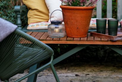 Outdoor seating area at Sweet Pea Cottage, Litton, Peak District