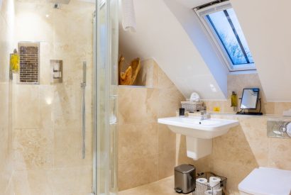 A shower room at Lomond House, Loch Lomond