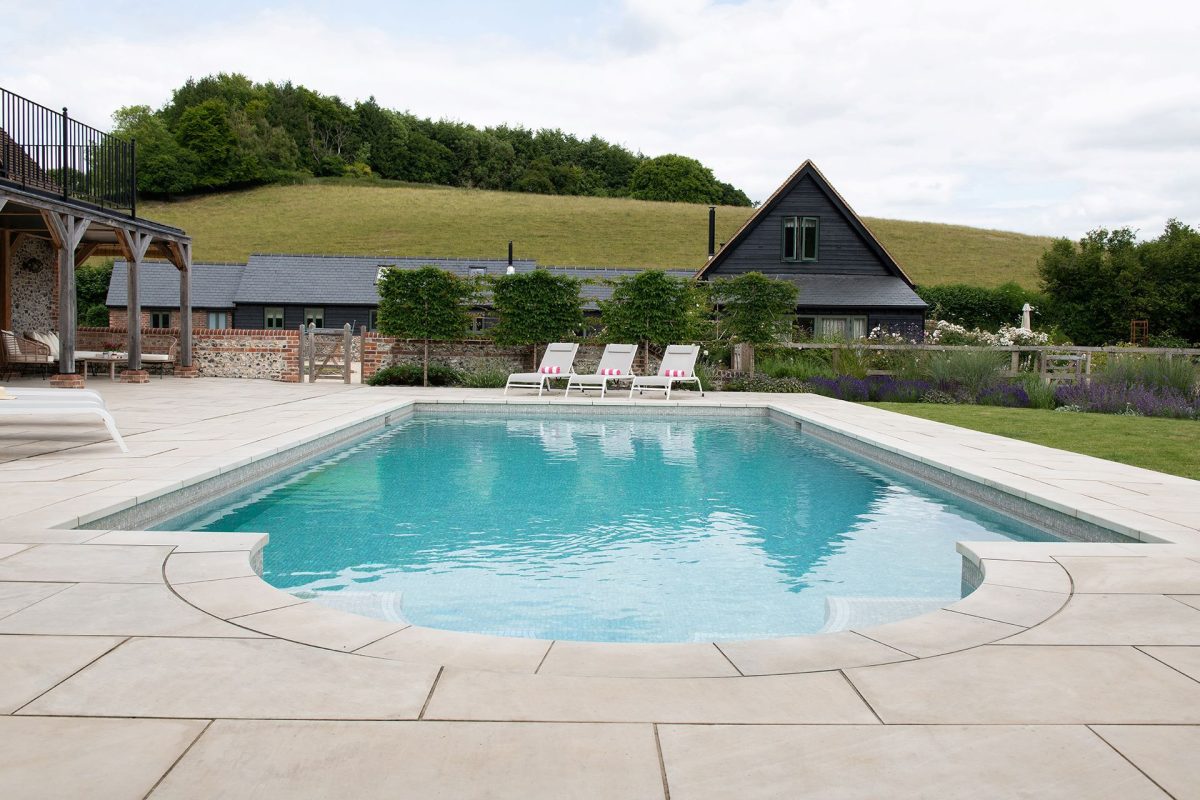 The outdoor swimming pool at Bix Cottage, Chiltern Hills