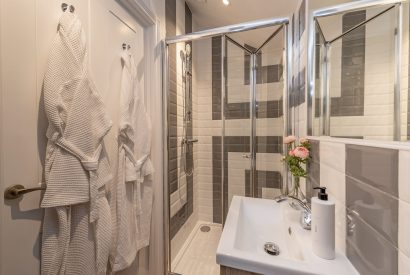 A shower room at The Pool house, Chapmanslade, Wiltshire