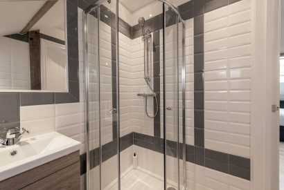 A shower room at The Pool house, Chapmanslade, Wiltshire